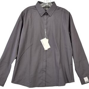 North End Black Carbon Shirt Blouse NEW Plaid Long Sleeves Button Up Top Women L